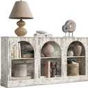 LITTLE TREE 63" Modern Console Sofa Table with 3-Tier Storage, Wooden Rectangular Foyer Table, for Entrance, Hallway, Living Room, Retro White