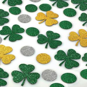 220 Pieces St. Patrick's Day Shamrocks Table Clover Confetti Saint Patty Double Sided Glitter Paper Confetti Decor Clover Circle Dots Table Scatters for St. Patrick's Day Party Accessories
