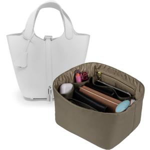 Vercord Handbag Purse Organizer Insert Tote Bag Shaper for Picotin 18/22 with Zipper Pocket Grey Small