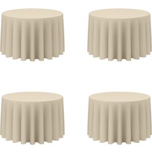 BRILLMAX 4 Pack Beige Round Tablecloths 108 Inch - Circle Bulk Linen Polyester Fabric Washable Table Cloth Cover for Wedding Reception Banquet Birthday Party Buffet Restaurant