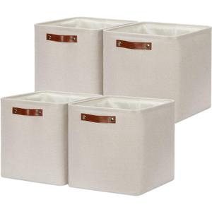 DULLEMELO Baskets For Organizing, Cube Storage Bins 12x12 Storage for Toys, Books and Clothes, Foldable Storage Bin for Office, Home, Shelves, Closets Organizing (Pack of 4 - 12" Beige)