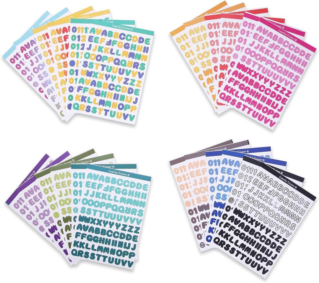 2400 Pieces Small Colorful Vinyl Letter Stickers, 24 Sheets Self Adhesive Mini Alphabet Stickers, 0.5 inch Numbers Letters Labels DIY Crafts Art Making, Used for Cards, Notebook Decor