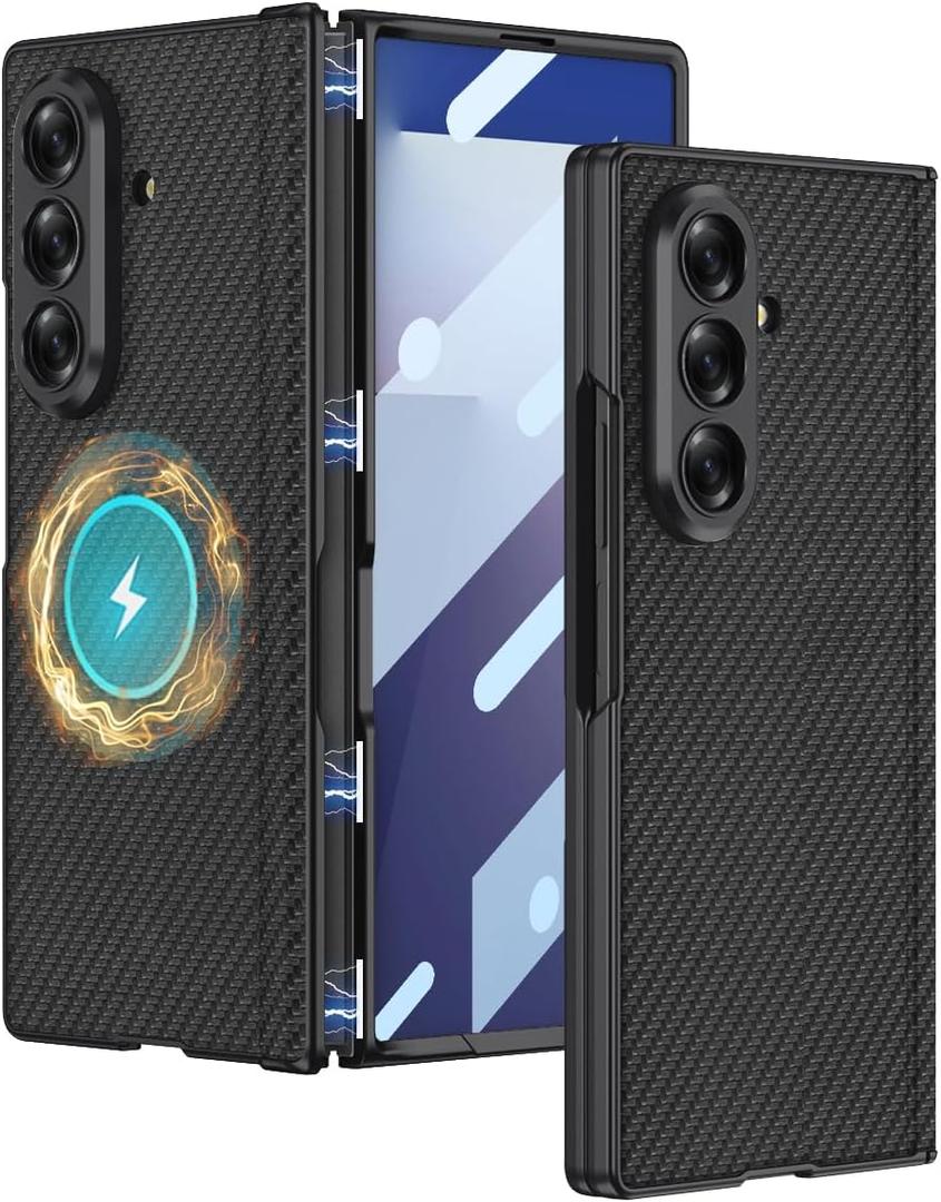 Slim-Design Case for Samsung Galaxy Z Fold 7,Compatible with Magsafe, Magnetic Hinge Protection,Full-Body Case with Screen Protector (Leather Carbon Fiber)