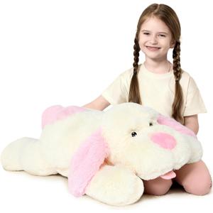 MorisMos Giant Dog Stuffed Animals, 31inch Large Stuffed Dog Plush Soft Big Puppy Pillow Gifts for Kids, Teens, Girls, Pink