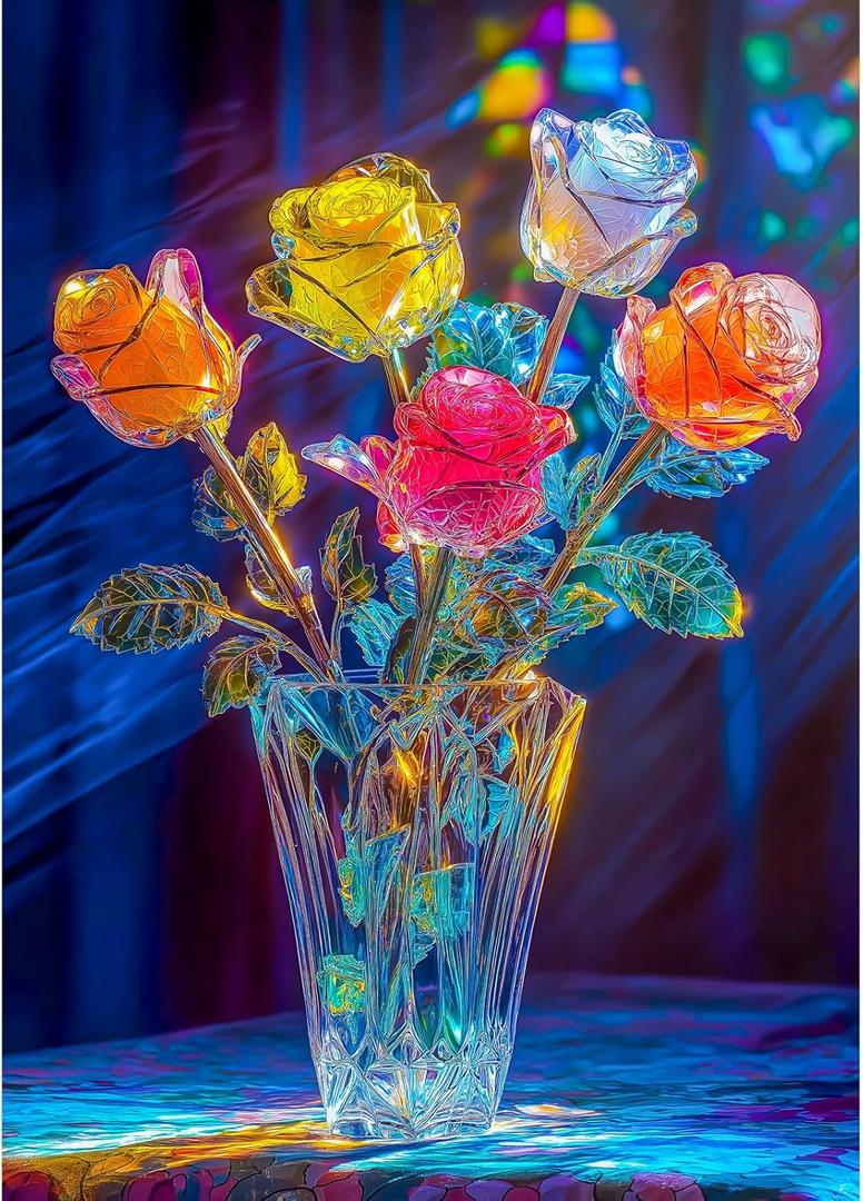 Bgraamiens Rose-1000 Pieces Rose Flowers Puzzle for Adults, Unique Flowers Art Home Decor, Valentine's Day Gift