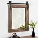 AAZZKANG Rustic Wood Mirror Rectangle Decorative Wall Mirror Large with Frame Bedroom Living Room Bathroom Hanging Mirror 20"x16" (Brown)