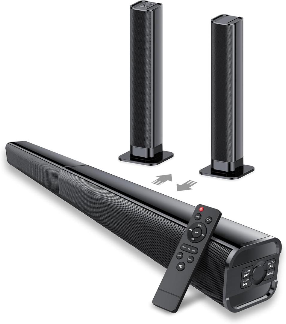 Sound Bar, 80W Sound Bar for Smart TV, Bluetooth 5.3 Soundbar, 2 in 1 Detachable Home Speaker Bass Effect, Black