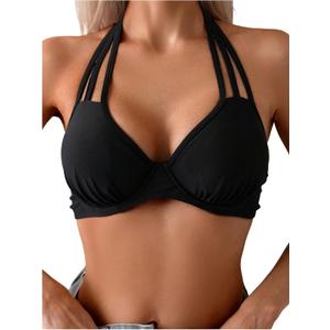 SweatyRocks Women's Cut Out Halter Bikini Top Push Up Underwire Bathing Suit Tops (Black, Size S)