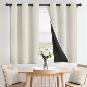 SimpleHome 100% Blackout Curtains for Bedroom,Thermal Insulated Cream Grommet Window Drapes Room Darkening Curtains for Living Room with Black Back,42 x 36 Inch,2 Panels