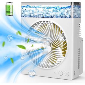 Misting Fan Portable, 8000mAh 8-Inch Rechargeable Battery Operated Fan with 600mL Water Tank, Cooling Desk Misting Fans for Outside, Perfect Quite Mist Water Spray Fans for Home Office Camping Patio (White)