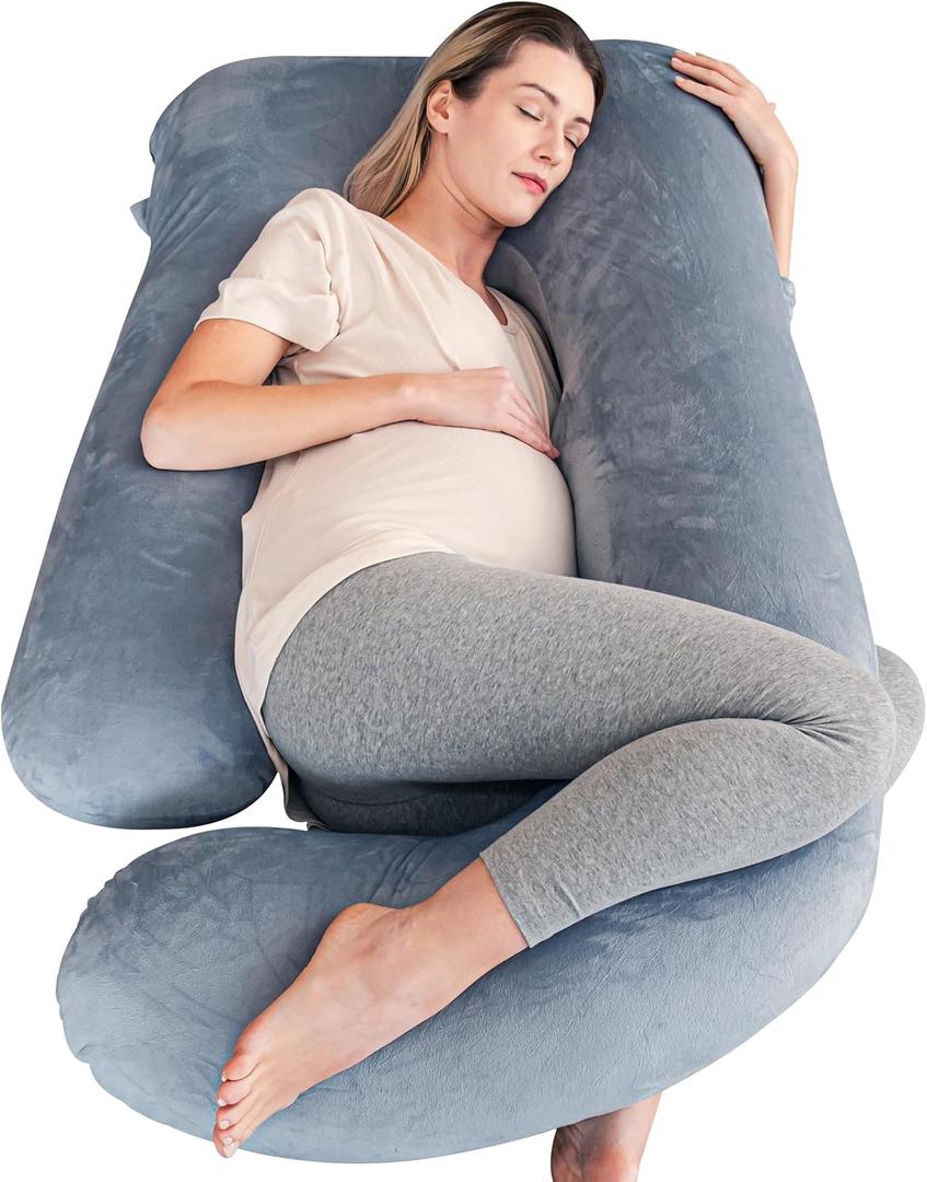 Cute Castle Pregnancy Pillows, Soft U-Shape Maternity Pillow with Removable Cover - Full Body Pillows for Adults Sleeping - Pregnancy Must Haves - Jumbo 57 Inch - Grey