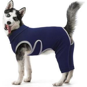 Kuoser Dog Surgery Recovery Suit, Professional Dog Surgical Suit for Back Legs, Soft Dogs Recovery Sleeve to Prevent Licking Biting Wounds, Dogs Onesie After Surgery Elbow Protector, Blue 2XL (2X-Large (Back: 21.25"; Chest: 33.07"))