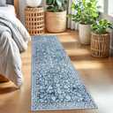 Vintage 2x7 Runner Rug, Blue and White Washable Runners for hallways, Super Soft Kitchen Runner Rug Non Slip, Print Faux Wool Floral Thin Carpet Runner for Entryway Indoor Bedside Runner