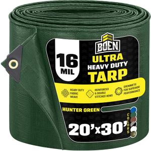 Heavy Duty Tarp Waterproof 20x30, Hunter Green 16 Mil Rip Proof Cover UV