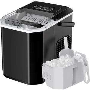 Ice Maker Countertop, Portable Ice Machine with Carry Handle, Self-Cleaning Ice Makers with Basket and Scoop, 9 Cubes in 6 Mins, 26 lbs per Day, Ideal for Home, Kitchen, Camping, RV, Black