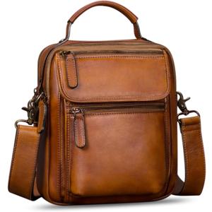 IVTG Genuine Leather Messenger Bag for Men Sling Purse Crossbody Shoulder Bags Satchel for Work Business Handbags (Brown)
