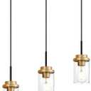 MELUCEE 20.5 Inches Dining Room Light Fixture Hanging 3-Lights Kitchen Pendant Light Fixture Over Island Black Ceiling Hanging Lamp with Clear Glass Shade, Gold Socket, 3 Lights-1 Pack Linear