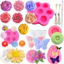 Nimzoekd 10PCS 3D Flower Butterfly Silicone Molds Flower Mold Peony Mold Rose Mold Sunflower Mold flower 7 Cavity Rose Fondant Chocolate Candy Cake Decorating Mold Resin Casting Mold DIY Gift Ornament (pink)