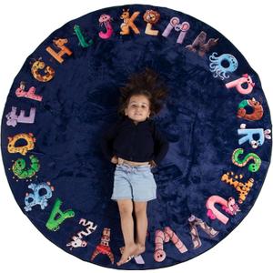 Malamaa ABC Alphabet Rug for Kids  6 ft Round Blue Play Mat for Toddlers & Babies, Soft Nursery Decor for Learning Letters, Classroom & Playroom Area Mat (72" (Circle Blue))
