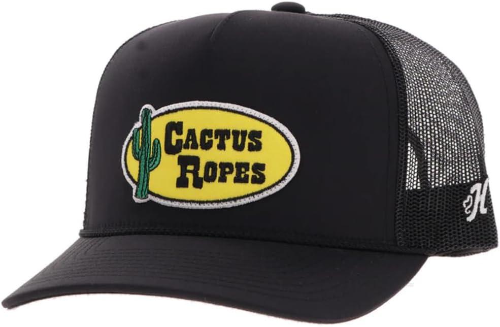 HOOEY Cactus Ropes Circle Patch Trucker Hat for Men – Adjustable Snapback Mesh Baseball Cap - Western Work & Casual Wear (Black)