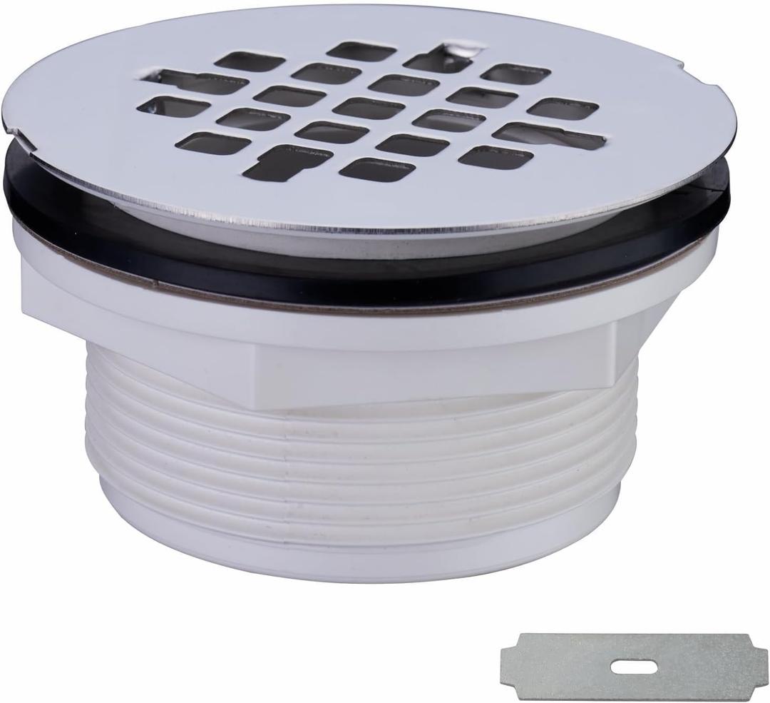 Brushed No Caulk Shower Drain, Hidrop PVC Compression Shower Floor Drain with 4-1/4" Stainless Steel Round Grid Strainer Cover, Brushed Nickel
