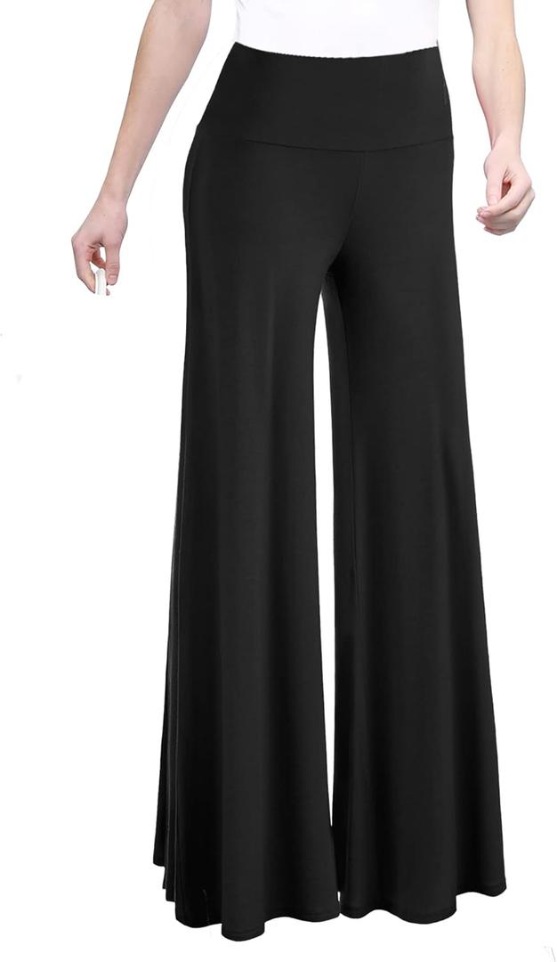 Made By Johnny MBJ Women's Casual Comfy Solid/Tie Dye Wide Leg Palazzo Lounge Pants (Medium, Wb750_Black)