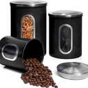 Mixpresso 3-Piece Black Canisters Sets For The Kitchen, Airtight Canister Set With See Through Window, Storage Jars for Coffee Container, Tea Organizer & Sugar Canister, Black Kitchen Canisters