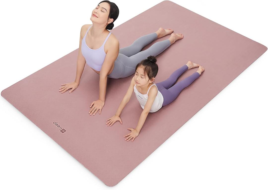 Keep Extra Large Yoga Mat with Strap, 75" x 47" x 0.28" - Extra Wide Thickened Exercise Mat for Women and Men Exercise, Fitness Mat for Home Workout, Yoga, Pilates (Pink)