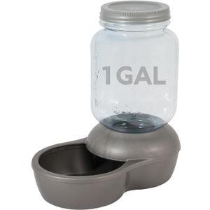 Petmate Mason Inspired Replendish Gravity Waterer, Water Dispenser for Dogs and Cats, 1 Gallon Silver, Made in USA