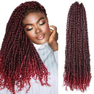 BOHOBABE Pre-twisted Passion Twist Crochet Hair 20 Inch Long Pre-looped Crochet Passion Twist Braiding Hair 8 Packs Soft Bohemian Twists (T118) (T118(Ombre Burgundy))
