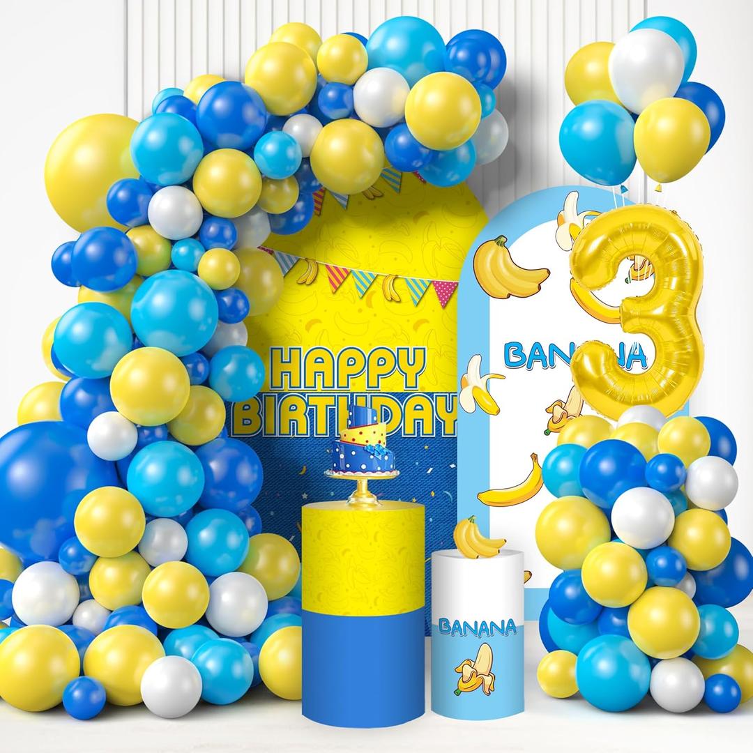 Yellow Cartoon Balloons Arch Kit, Cartoon Banana Theme 3rd Birthday Party Decorations for Boys and Girls Baby Shower Birthday Party Balloons Decoration Supplies
