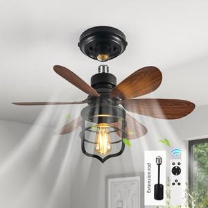 Garwarm 20IN Ceiling Fans with Lights, Socket Fan Light with Remote, Screw in Ceiling Fan in Light Socket Small Ceiling Fan for Garage,Bedroom, Kitchen, Living Room(Bulb not Included)