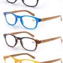 MODFANS 4 Pack Reading Glasses 2.75 Fashion Wood-Look Spring Hinges Stylish Readers Men Women