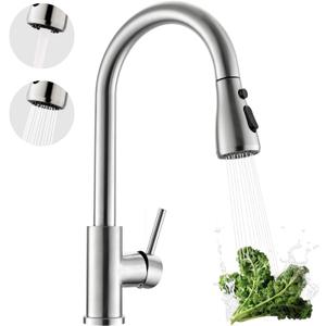 Kicimpro Kitchen Faucet with Pull Down Sprayer, Zero Leakage 3 Hole Brushed Nickel RV Kitchen Sink Faucet with Water Line, NSF Certified Lead-Free 304 Stainless Steel Touchless Kitchen Sink Faucets