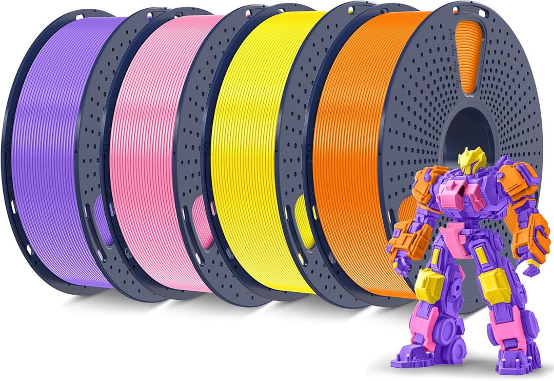 SUNLU 4KG 3D Printer Filament PLA Plus 1.75mm, SUNLU Neatly Wound PLA Filament 1.75mm PRO, PLA+ Filament for Most FDM 3D Printer, 1 kg Spool, 4 Packs, Orange+Yellow+Pink+Purple