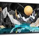 JEAWA Framed Canvas Wall Art - 20x40 In Abstract Painting Decor, Black White Textured Mountain Moon River Pictures, Modern Art Prints for Bedroom Living Room Bathroom Home Decoration