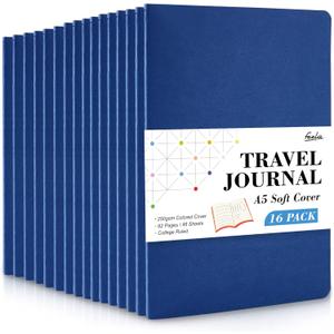 feela 16 Pack Soft Cover Journal Bulk, Lined Notebooks College Ruled for Work for Women Girl Writing, Blank Travel Journal Note Taking Notebook School Business Supplies, 8.2 x 5.5, A5, Navy