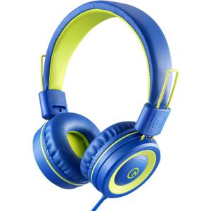 Noot Products Kids Headphones with Microphone K12 Stereo 5ft Long Cord with 85dB/94dB Volume Limit Wired On-Ear Headset for iPad Kindle, Fire/ Toddler/ Boys/ Girls/ School (Blue/Lime)