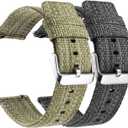 2 pcs 20mm 22mm Canvas Quick Release Watch Band, Universal Ballistic Nylon Woven Loop Replacement Strap Wristband Buckle Fastener Adjustable Closure for Smart-watch Sport Fitness Tracker (Green + Gray)