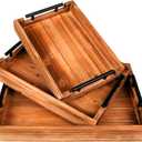 Coffee Table Tray Decorative Nested Vintage Wood Serving Tray Set for Eating, Breakfast, Party, Kitchen, Ottoman,Tea Coffee Table Large Ottoman Trays (Wood, 3Pc)