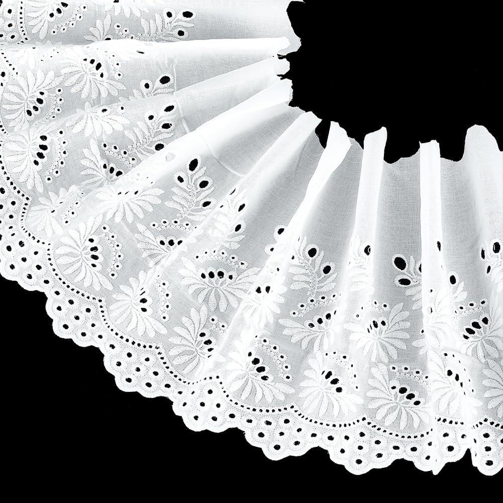 FINGERINSPIRE 3 Yards Ivory White Eyelet Cotton Trim 9inch Wide Cotton Lace Floral Embroidery Lace Trim Wavy Edge Floral Cotton Lace Ribbon for Sewing Dresses Clothes Bag Pets Clothes Decoration