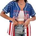 JINTING 4th of July USA Jerseys American Flag and Star Patriotic Shirt | Forth of July Button Down Usa Jerseys for Women, Large