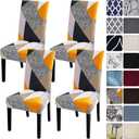 SearchI 4 Pack Super Fit Stretch Removable Washable Short Dining Chair Covers Slipcover Protector, Spandex Fabric Chair Cover for Dining Room, Hotel, Ceremony (Geometric1, 4 per Set)