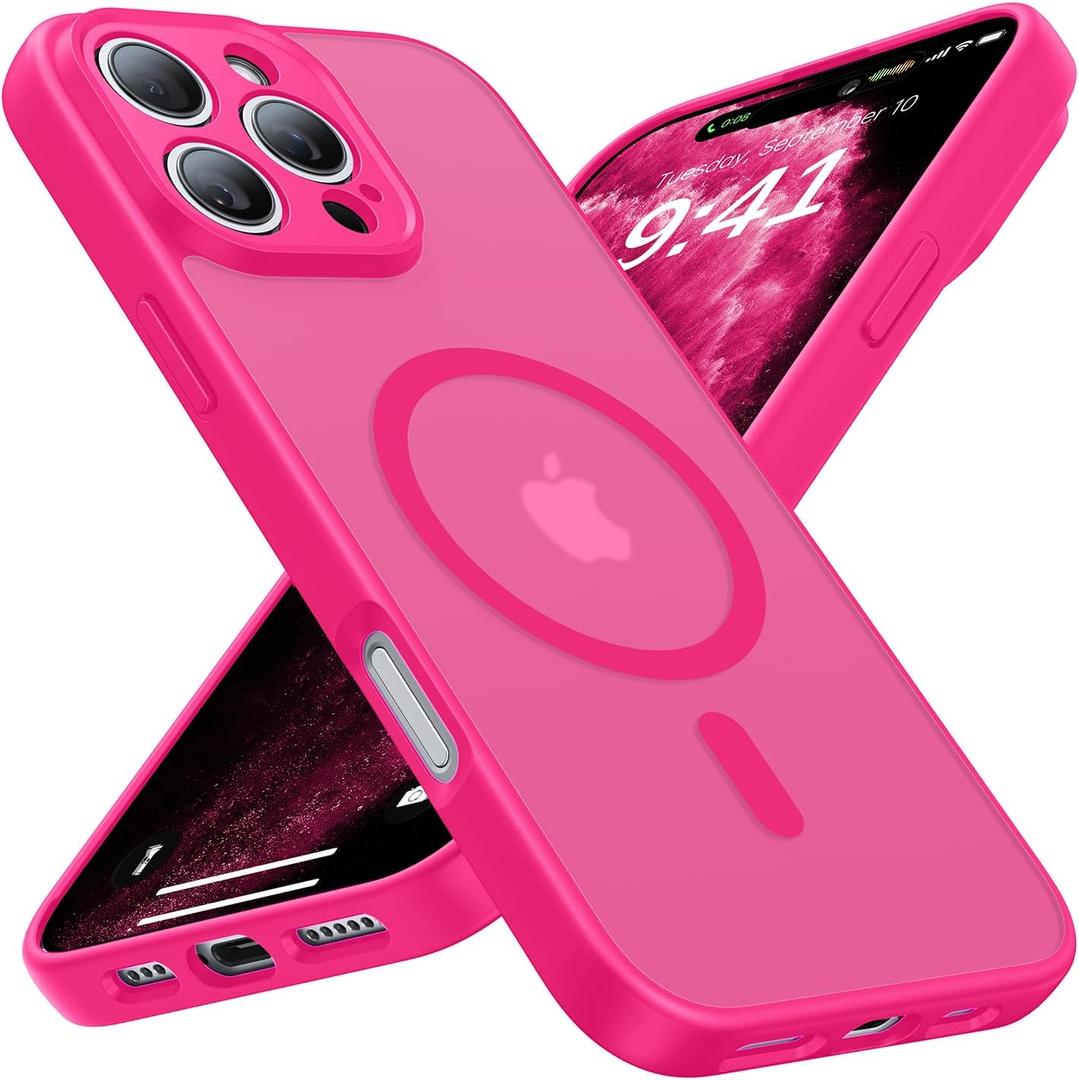Faiono Magnetic for iPhone 16 Pro Case [Full Camera Protection][Military-Grade Protection][Compatible with MagSafe] Shockproof Protective Slim Phone Case for iPhone 16 Pro, Hot Pink
