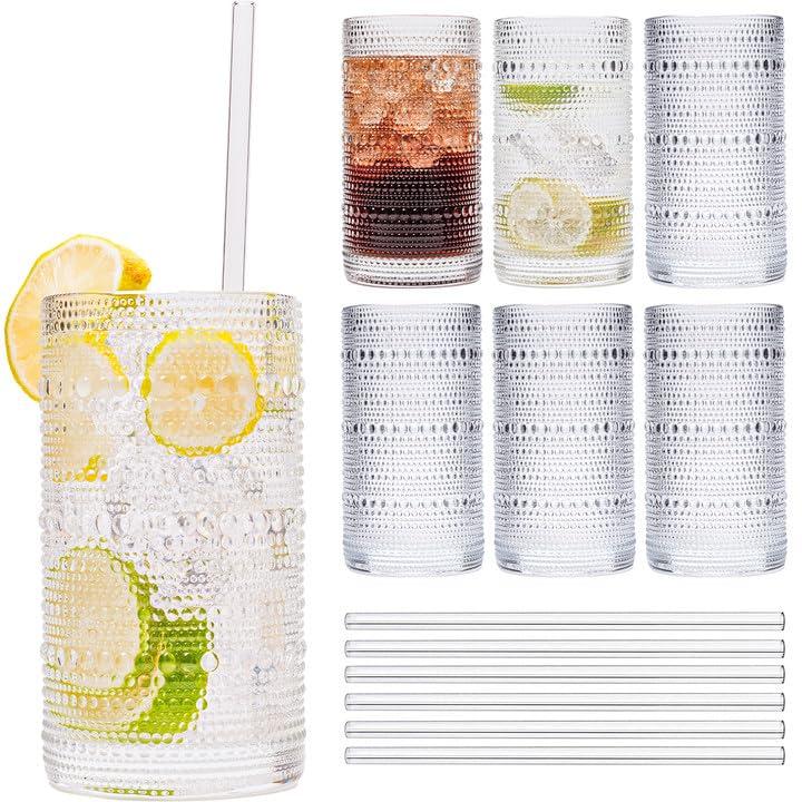 Hobnail Drinking Glasses Vintage Glassware SetVintage Glassware Set (3CLEAR-ADD STRAWS)