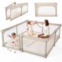 Sweeby Baby Playpen, 71x59 Inch Foldable Playpens for Babies and Toddlers with Gate, Extra Large Playpen with Door Play Yard for Baby Fence Indoor and Outdoor Portable Play Pen, Beige