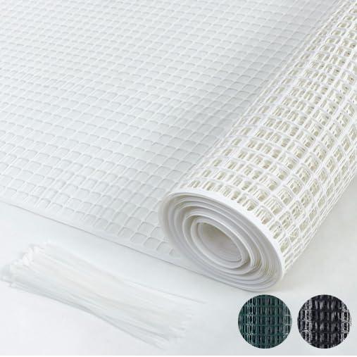 PotatoLife Plastic Hardware Mesh Netting, Garden Netting, Temporary Fence, Tree Guards, Safety Net for Balcony, Deck, Stair Railing, Animal Barrier, Poultry, Deer, with 50 Zip Ties, 4' x 50', White