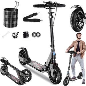 Kick Scooter for Ages 6+,Kid, Teens & Adults - Max Load 300 LBS, 4 Adjustable Levels, 200mm Big Wheel Folding Scooter, Lightweight, Aluminum, Indoor and Outdoor Scooters, Bearing ABE