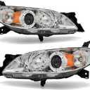 Headlight Assembly Pair for 2004-2009 Mazda 3 4DR Sedan Projector Chrome Housing Amber Reflector Left Right W/O Bulbs (Not Fit HID/Hatchback)