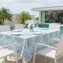 Newbridge 60 x 120 Inch Rectangle Fabric Tablecloth, Blue Circle Stitch, Indoor Outdoor No Iron Soil Resistant Dining Room, Party and Banquet Table Cover, Blue Modern Boho Chic Print